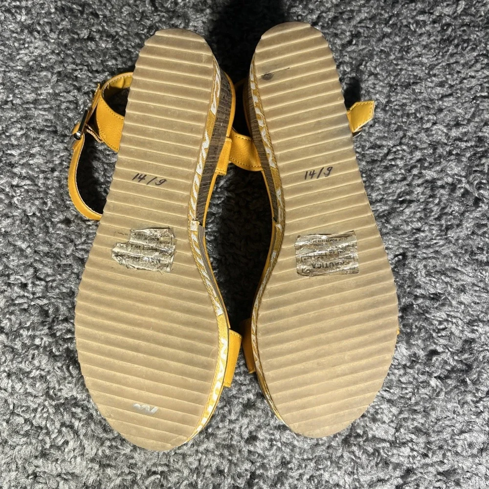 Nautica Sandal Women's Size 6.5 Mustard Faux Wood Wedge Sandal  Buckle - Picture 12 of 13